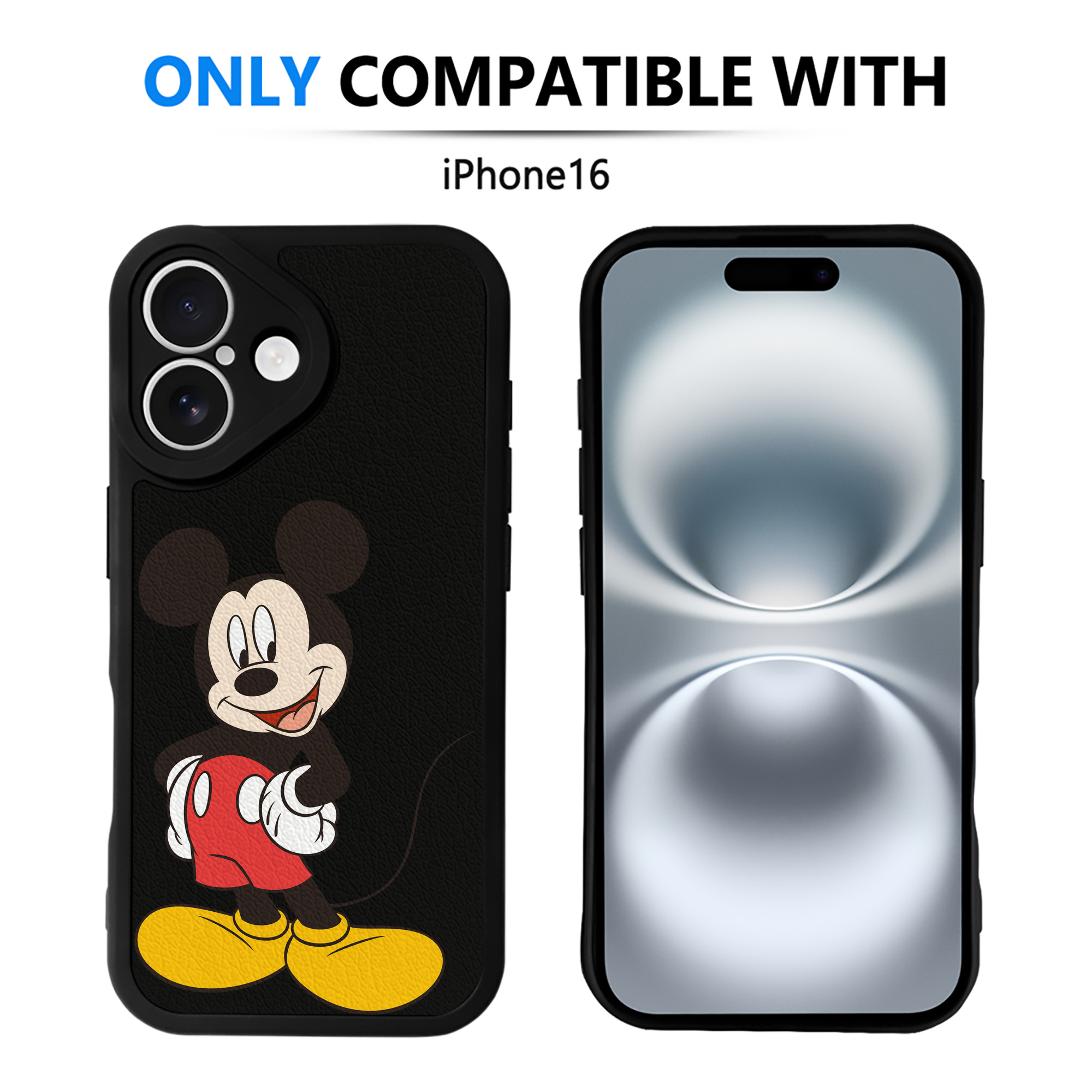 （画像用） ミッキーマウス Mickey Mouse 【iPhone 16シリーズ対応】シリコンスマホケース（レザー調） 材質：シリコン